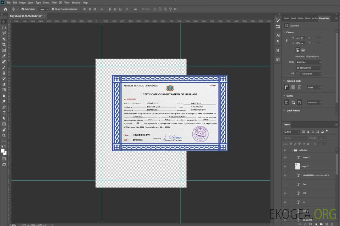 Modèle PSD de certificat de mariage en Somalie template Modèle PSD de certificat de mariage en Somalie template